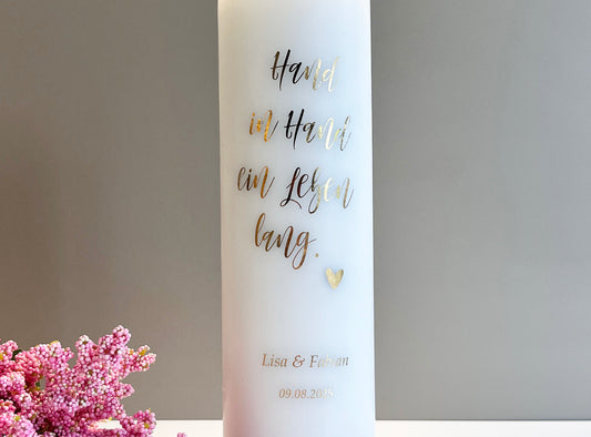 Hochzeitskerze "Hand in Hand ein Leben lang"