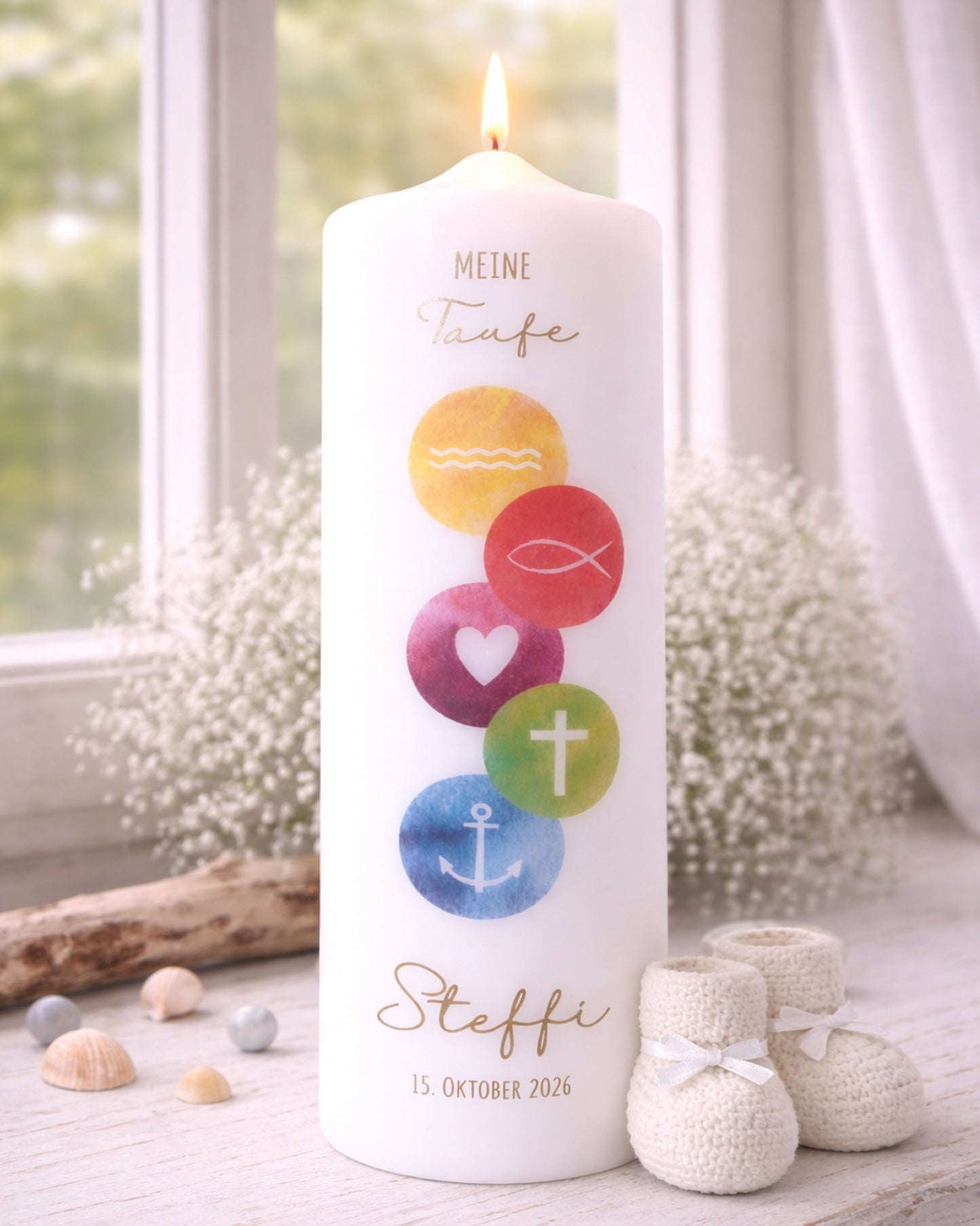 Personalisierte Taufkerze Glaube Liebe Hoffnung – Name, Datum & Taufspruch