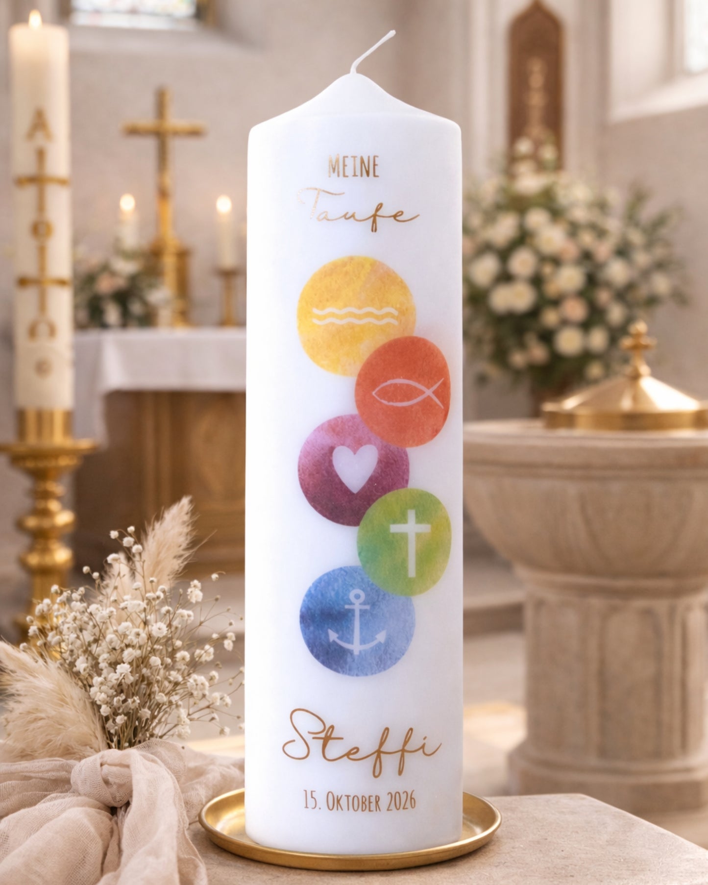 Personalisierte Taufkerze Glaube Liebe Hoffnung – Name, Datum & Taufspruch