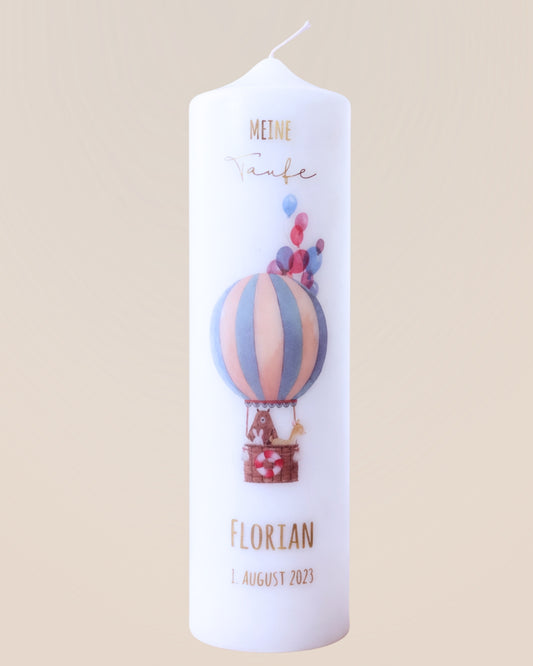 Personalisierte Taufkerze Aquarell Ballon – Name, Datum & Taufspruch
