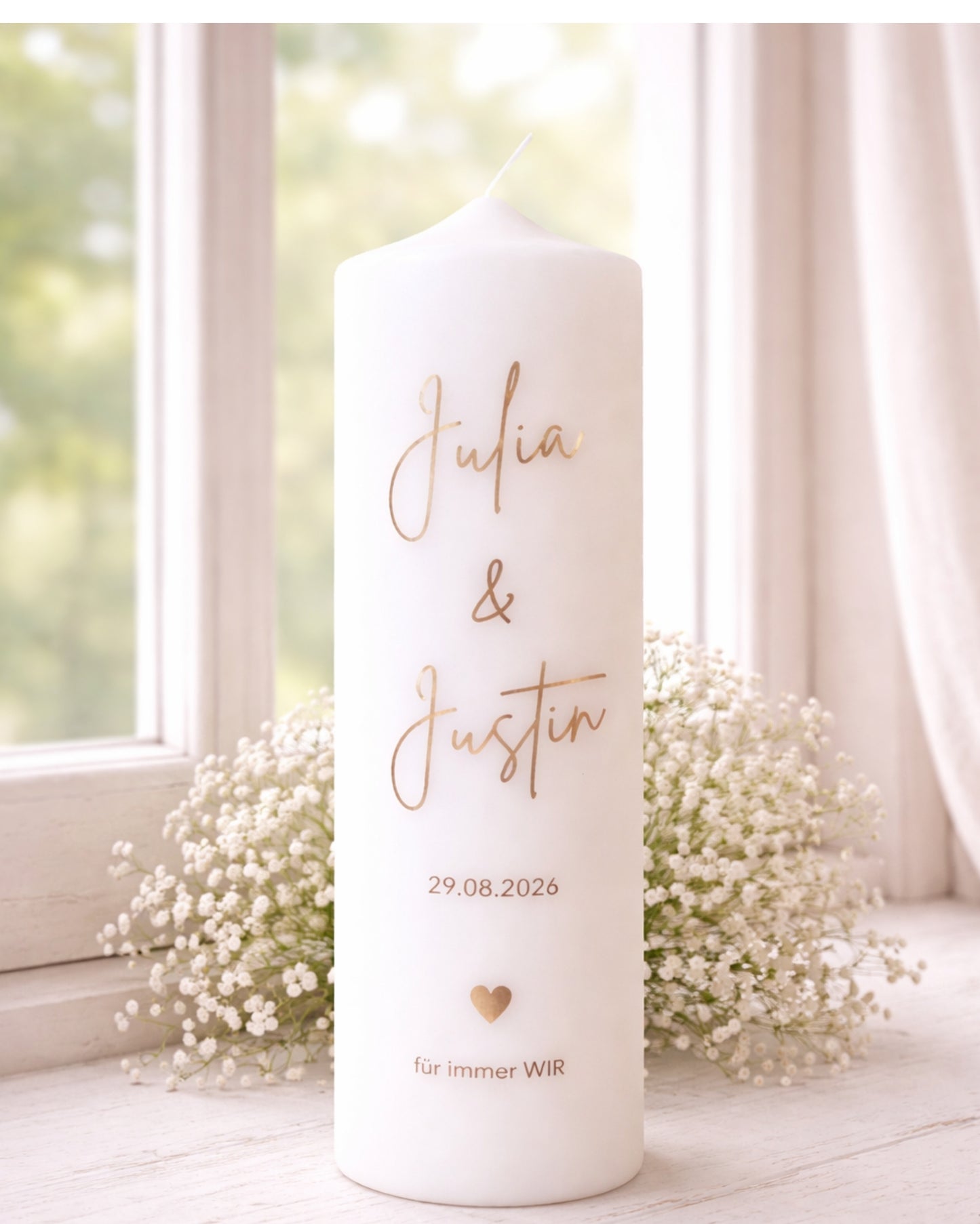 Hochzeitskerze personalisiert mit Namen & Datum – Traukerze & Geschenk