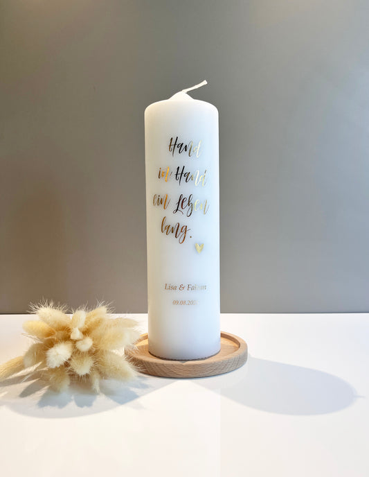 Hochzeitskerze "Hand in Hand ein Leben lang"