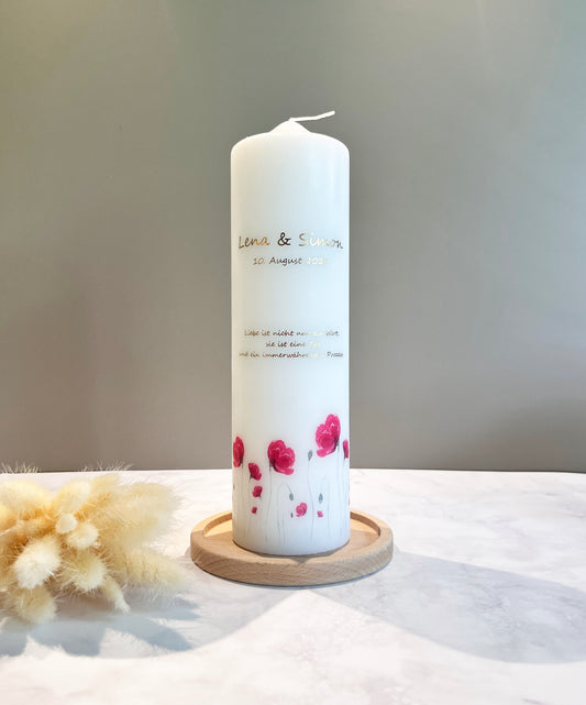 Kerze mit rotem Mohn in Aquarell – Personalisiert