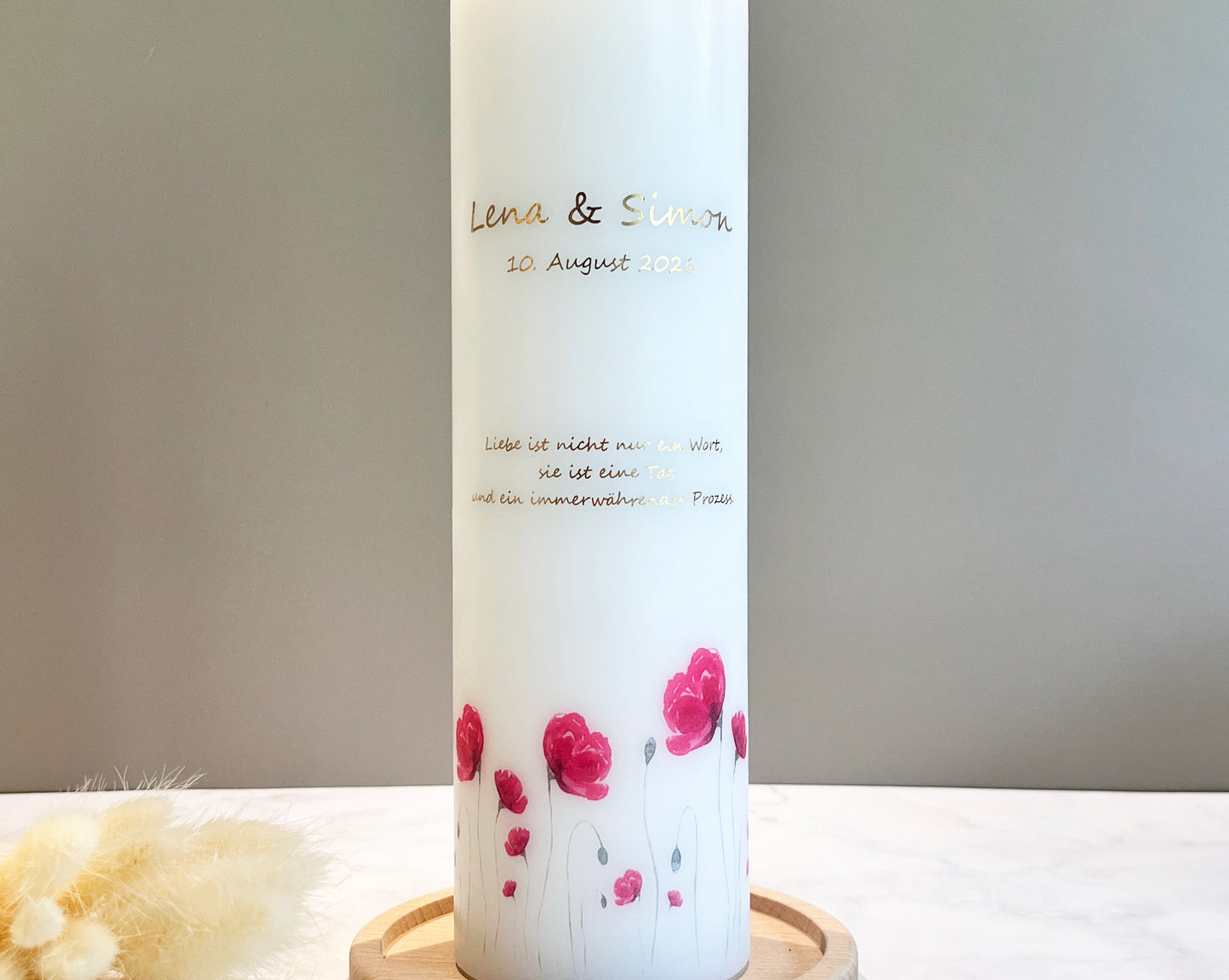 Kerze mit rotem Mohn in Aquarell – Personalisiert